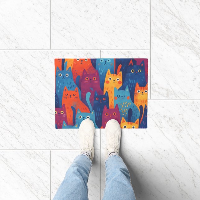 Tapete Colorful Cartoon Cat Pattern | Cute Whimsical Cat  (Interior)