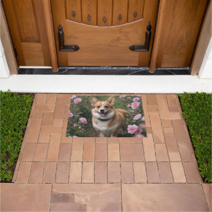 Tapete "Companheiro charmoso: um Corgi em um jardim rosa