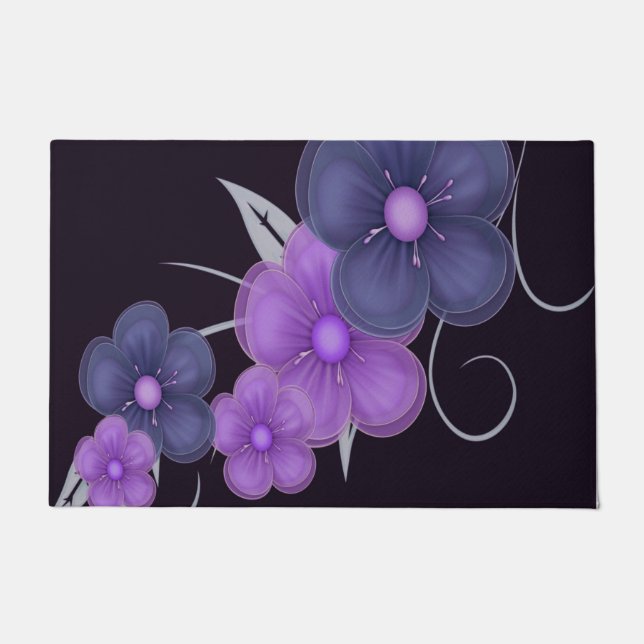 Tapete cor d'água verde roxo floral (Frente)