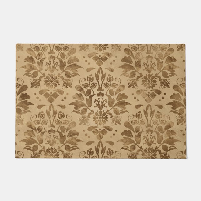 Tapete Cor damasco Oriental Ouro pastel (Frente)