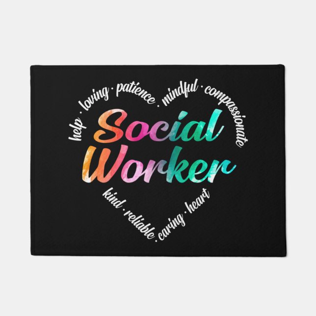 Tapete Coração do Trabalhador Social Palavra Nuvem Aquare (Frente)