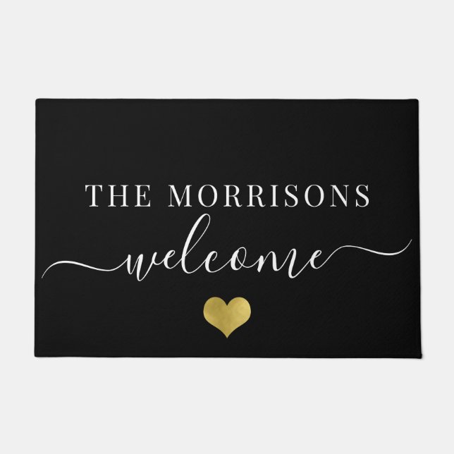 Tapete Coração Dourada de Boas-vindas do Script de Nome d (Frente)