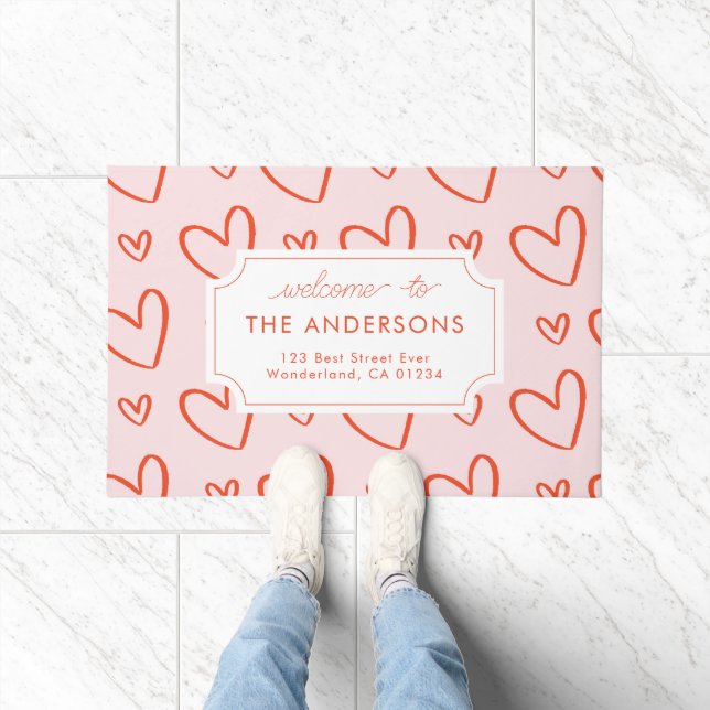 Tapete Corações - endereço da família rosa e vermelha (Interior)