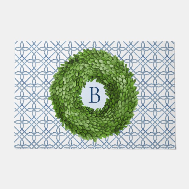 Tapete Coroa de Buxo Monogramada de Boas-Vindas (Frente)