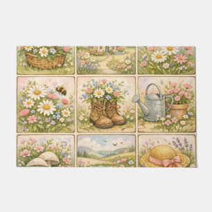 Tapete Cottagecore Jardim de Flores Silvestres Remendado