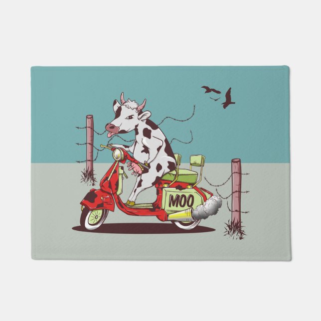 Tapete Cow riding a retro moped (Frente)