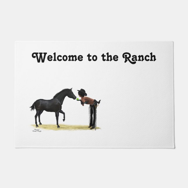 Tapete Cowgirl Pinup with Horse Welcome Door Mat (Frente)