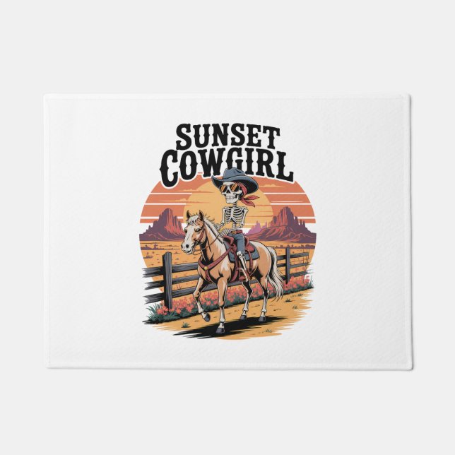 Tapete Cowgirl Sunset Skeleton Riding Horse (Frente)