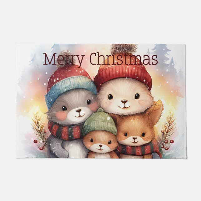 Tapete Cozy Woodland Animal Family Merry Christmas (Frente)