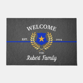 Tapete Crachá de Polícia de Linha Azul Fino Personalizado