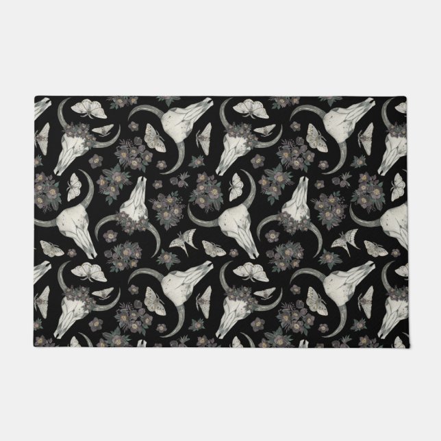 Tapete Crânio Gótico De Animais Com Padrão De Flores (Frente)