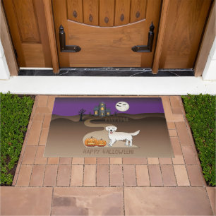 Tapete Creme Ouro Retriever E Casa De Halloween