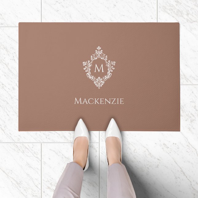 Tapete Crest Monogram Marrom Branco Inicial & Nome elegan (Criador carregado)