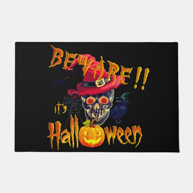Tapete Cuidado é Halloween Caveira e Abóbora (Frente)
