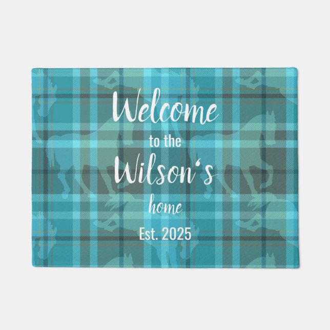 Tapete Custom Equestrian Tartan Family Welcome Coir Mat (Frente)