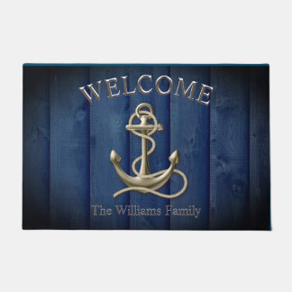 Tapete Custom Name Blue Wood Anchor Nautical Beach House