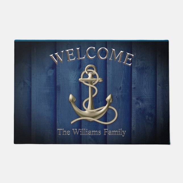 Tapete Custom Name Blue Wood Anchor Nautical Beach House  (Frente)