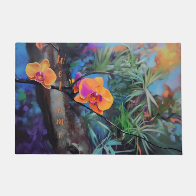 Tapete Custom Tropical Orchid Welcome Mat (Frente)