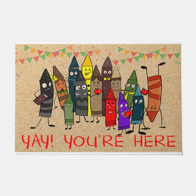 Tapete Cute Crayons In Class Mat, You're Here (Frente)