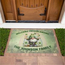 Cute Gnome Welcome Rug with Rainbow Background