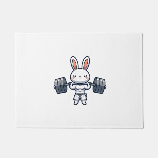 Tapete Cute Kawaii Muscular Rabbit Pesando Engraçado (Frente)