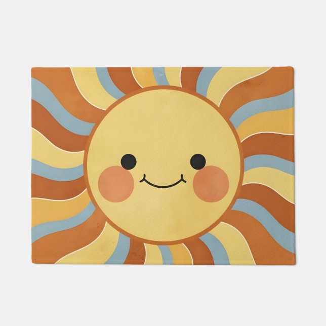 Tapete Cute Sol Vintage com Raios Ondulados Groovy (Frente)