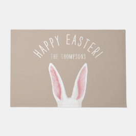Tapete Cute White Bunny Ears On Beige Happy Easter