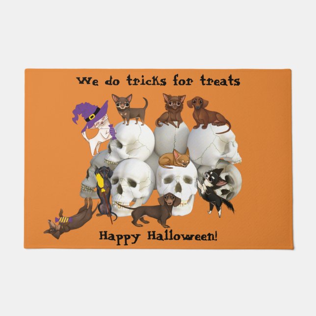 Tapete Dachshances Chihuahuas Skulls Halloween Mat (Frente)