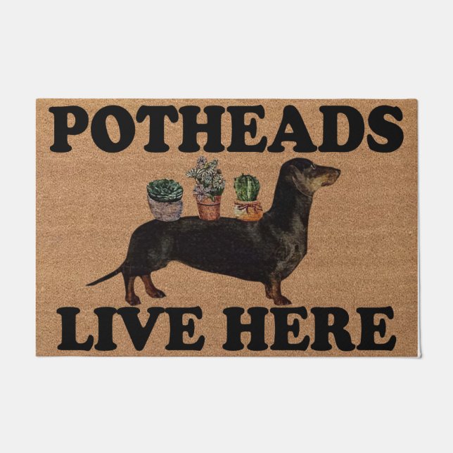 Tapete Dachshund Dog Potheads Live Here Mat, Plant  (Frente)