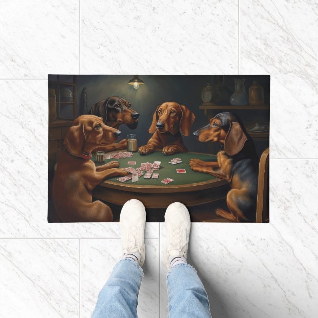 Tapete Dachshund Dogs Jogando Poker Art (Interior)