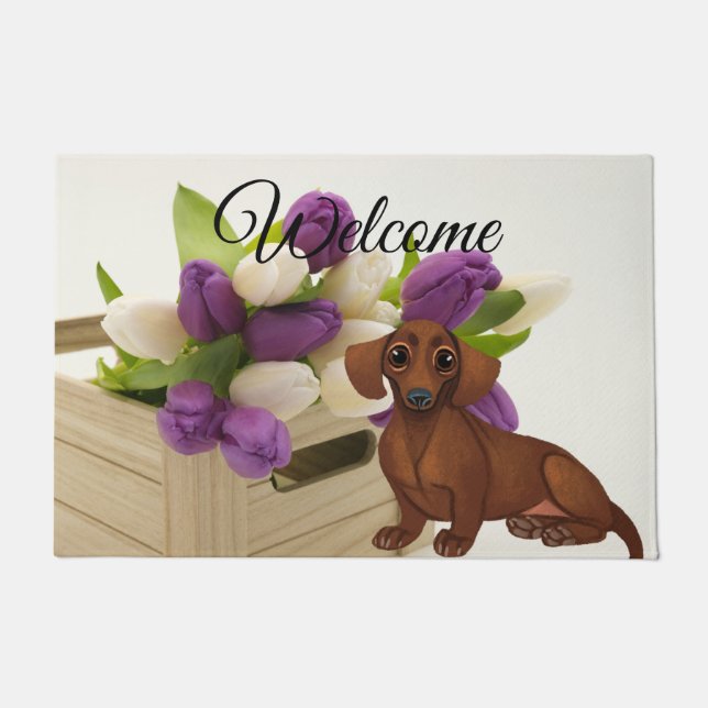 Tapete Dachshund Floral Door Mat (Frente)