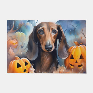 Tapete Dachshund Halloween Com Pumpkins Assustado
