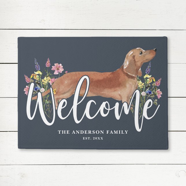 Tapete Dachshund Wildflower Blue Welcome (Criador carregado)