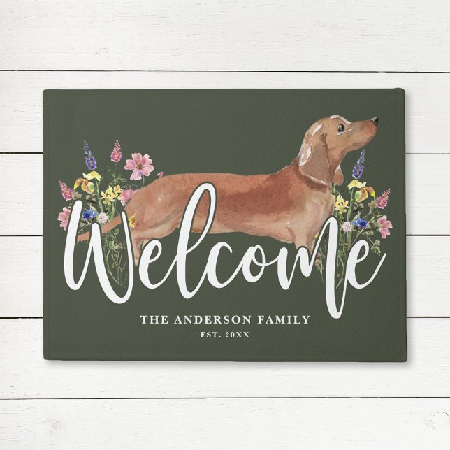 Tapete Dachshund Wildflower Green Welcome (Criador carregado)