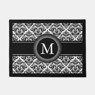 Tapete Damasco Monogrammed do branco do preto do vintage