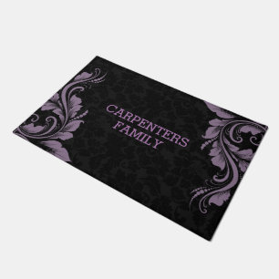 Tapete Damasco Preto E Roxo Floral