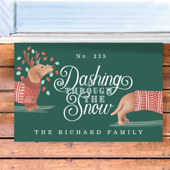 Tapete Dashing Through The Snow Dachshund Dog Sweater (Criador carregado)