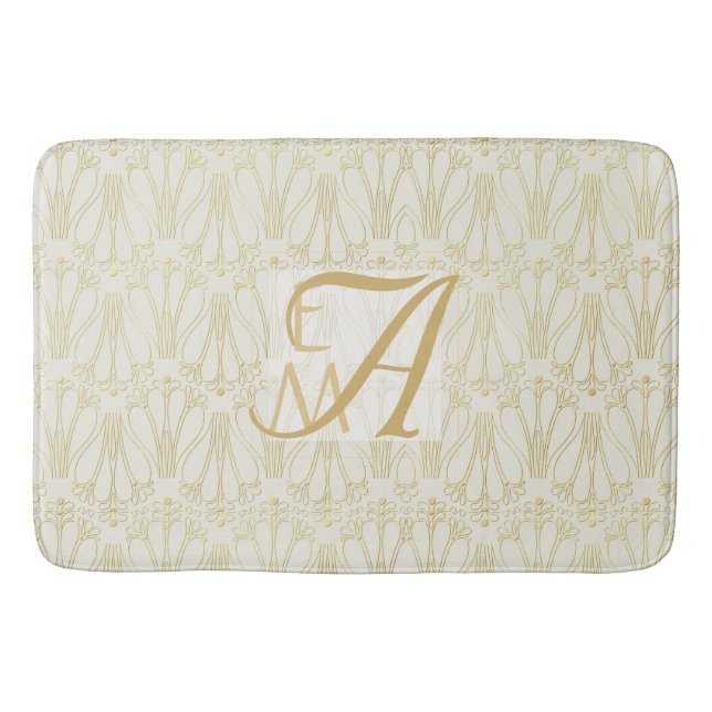 Tapete De Banheiro 3 Monogramas Art Deco Dourado Cream Newlyweds Deco (Frente)