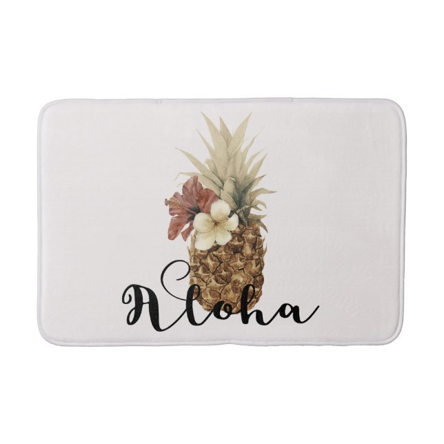 Tapete De Banheiro Abacaxi Tropical Hibiscus Floral Aloha (Frente)