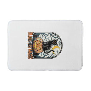 Tapete De Banheiro Abóbora de Gato Preto Gravura Vintage de Halloween