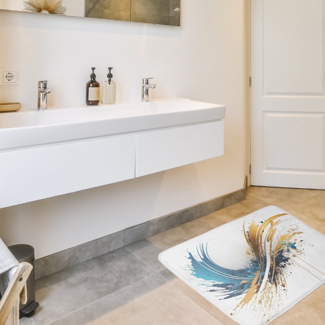 Tapete De Banheiro Abstrato Azul e Banheira Dourada - Design dinâmico (Criador carregado)