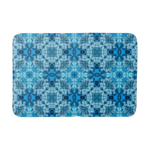 Tapete De Banheiro Abstrato de Aquarela Azul Denim Floral