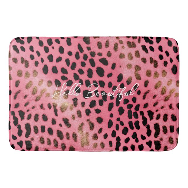 Tapete De Banheiro Abstrato de Impressão de Leopardo Preto Rosa (Frente)