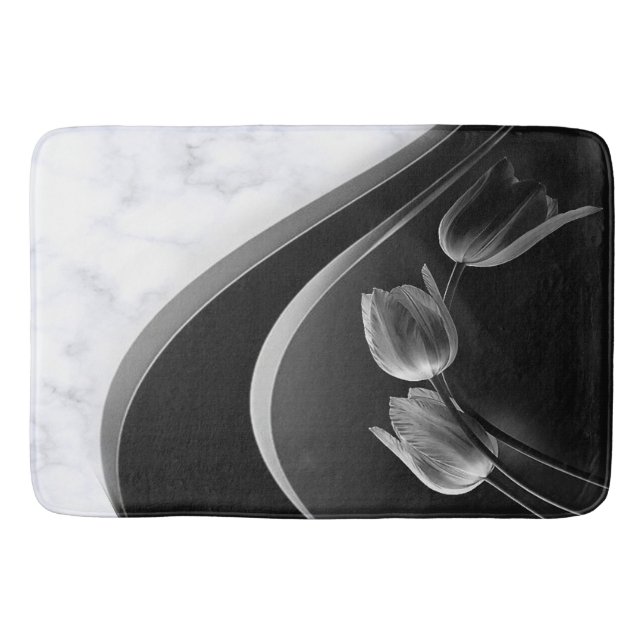Tapete De Banheiro Abstrato de mármore branco Tulipas Bath Mat (Frente)