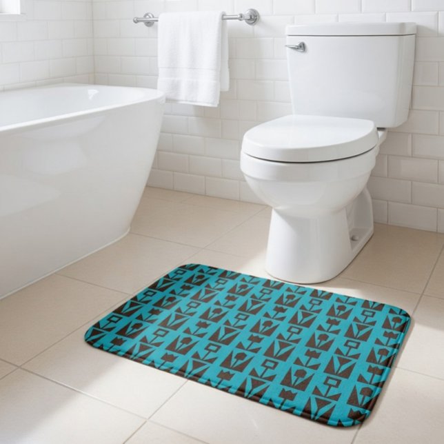 Tapete De Banheiro Abstrato Geométrico Azul Floral (Criador carregado)