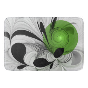 Tapete De Banheiro Abstrato preto e branco com arte frontal verde