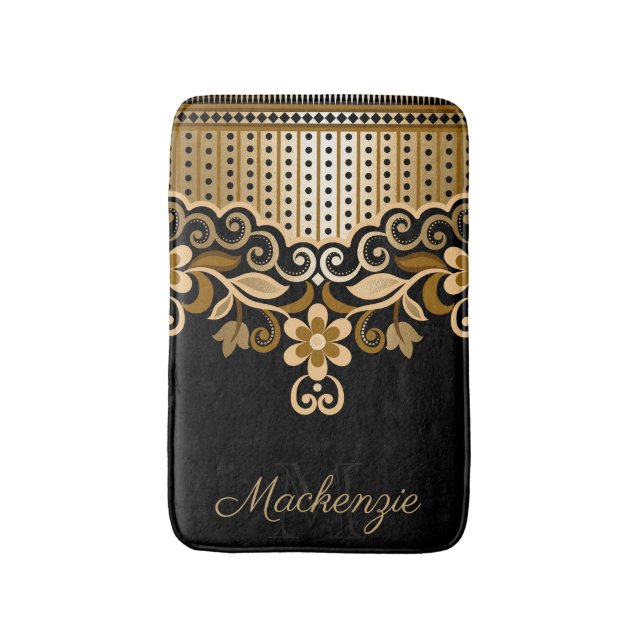 Tapete De Banheiro Abstrato preto e Ouro (Frente Vertical)