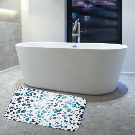 Tapete De Banheiro Abstrato Terrazzo Mosaico Marinho e padrão azul cl
