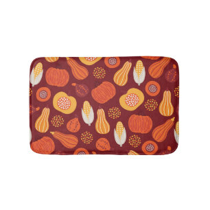 Tapete De Banheiro Ação de Graças Pumpkin Brown Seamless Pattern.