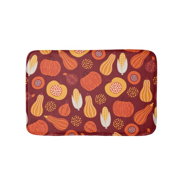 Tapete De Banheiro Ação de Graças Pumpkin Brown Seamless Pattern. (frente)